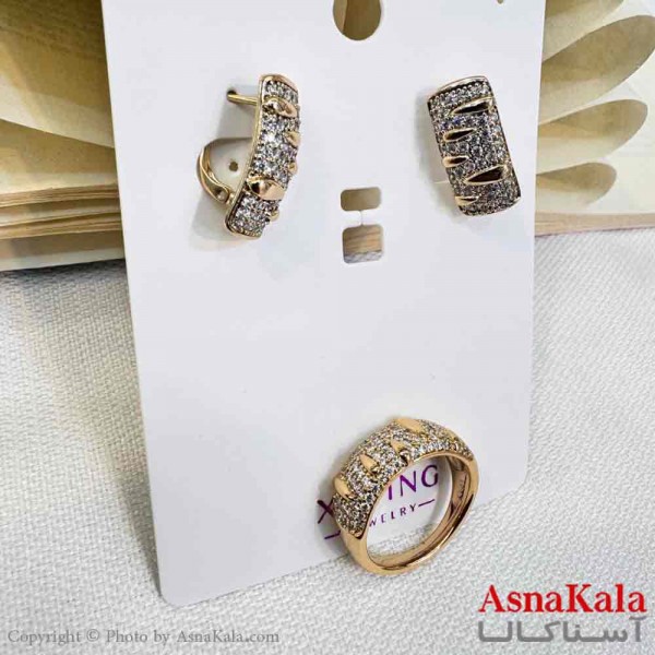 نیم ست زنانه ژوپینگ مدل نگینی شامل گوشواره و انگشتر کد NIM14689W