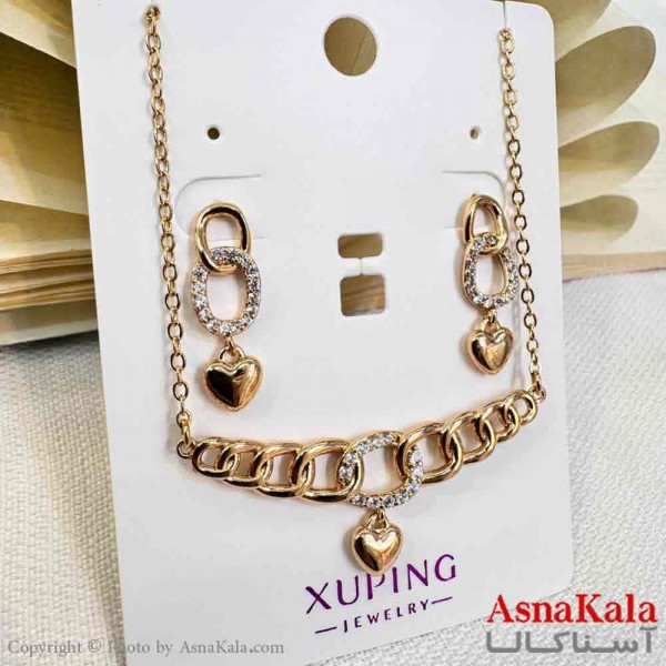 نیم ست زنانه ژوپینگ مدل قلب شامل گوشواره و گردنبند  کد NIM14694W