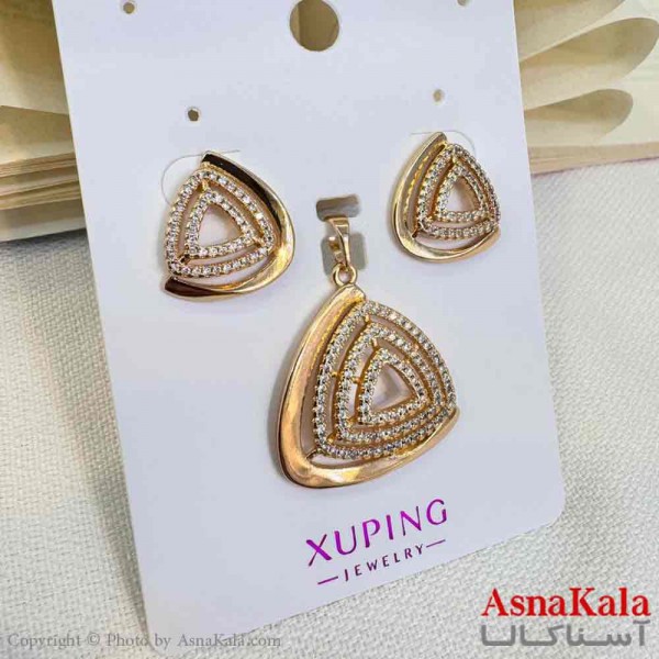 نیم ست زنانه ژوپینگ مدل مثلثی شامل گوشواره و گردنبند کد NIM14696W