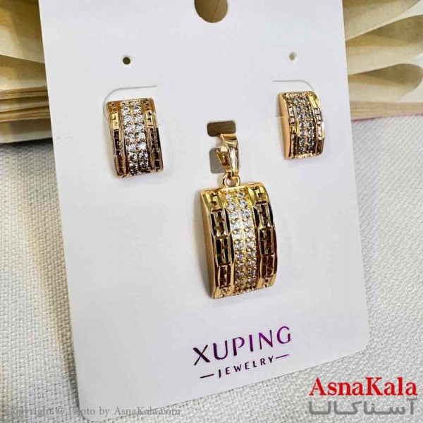 نیم ست زنانه ژوپینگ مدل مستطیلی شامل گوشواره و گردنبند کد NIM14699W