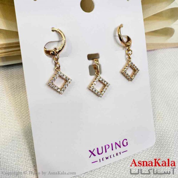 نیم ست زنانه ژوپینگ مدل مثلث مینیمال شامل گوشواره و گردنبند کد NIM14700W