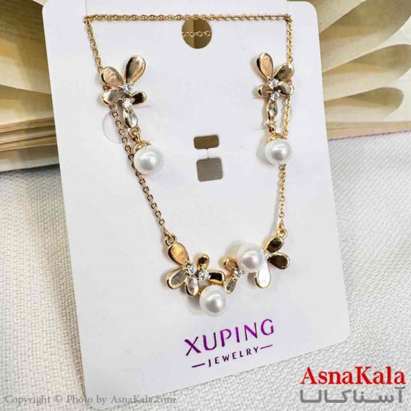 نیم ست زنانه ژوپینگ مدل پروانه مرواریدی شامل گوشواره و گردنبند کد NIM14701W