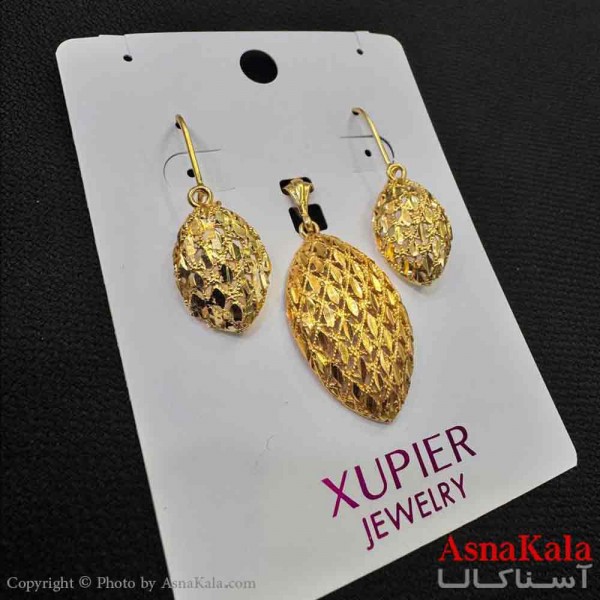 نیم ست زنانه ژوپیر مدل بیضی طلایی شامل گوشواره و گردنبند  کد NIM14704W