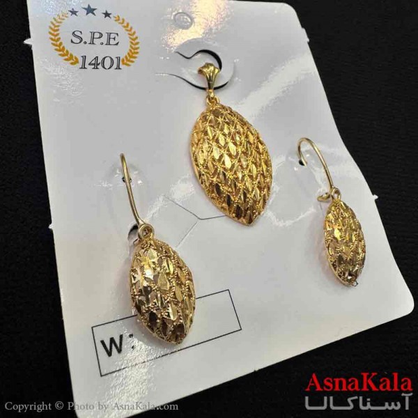 نیم ست زنانه شامل گردنبند و گوشواره  طلاروس مدل اشک طلایی کد NIM14706W