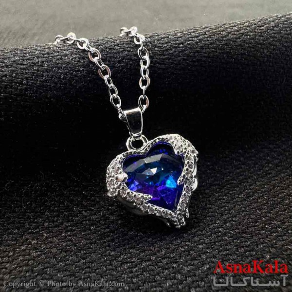 گردنبند زنانه استیل مینیمال مدل قلب آبی کد GNB161321W