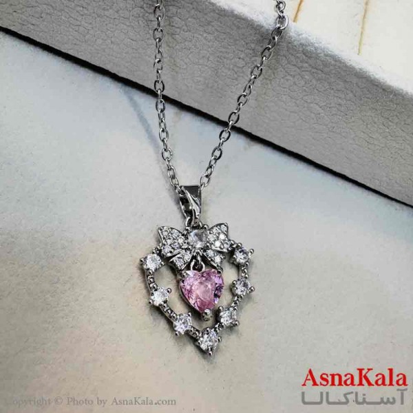 گردنبند زنانه استیل مینیمال مدل قلب نگینی کد GNB161334W