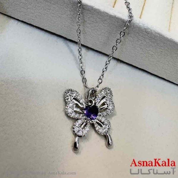 گردنبند زنانه استیل مینیمال مدل پروانه نگینی کد GNB161335W