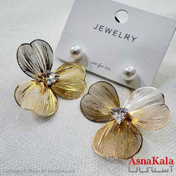 گوشواره استیل مینیمال دخترانه مدل گل نگینی کد GSH151028W