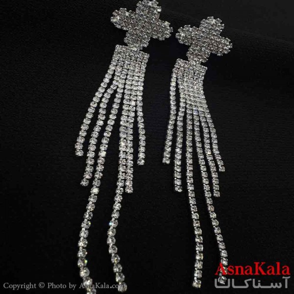 گوشواره شیک زنانه مدل گل ریسه ای نگین کد GSH151047W