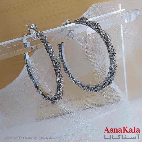 گوشواره استیل مینیمال زنانه مدل گرد نگینی کد GSH151051W