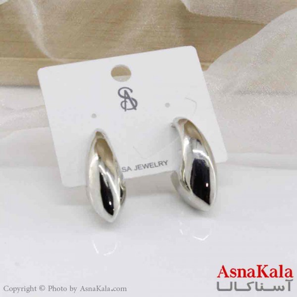 گوشواره استیل مینیمال زنانه مدل دفرمه نقره ای  کد GSH151069W