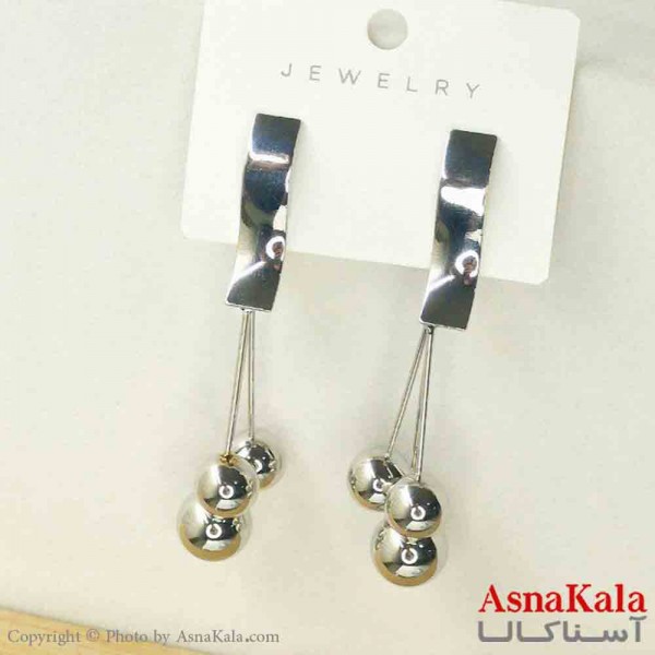 گوشواره استیل مینیمال زنانه مدل آویز گوی نقره ای  کد GSH151085W