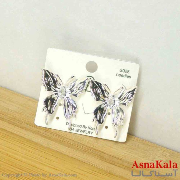 گوشواره استیل مینیمال زنانه مدل پروانه نقره ای  کد GSH151090W