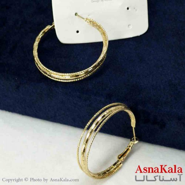 گوشواره استیل مینیمال زنانه مدل سه حلقه ای طلایی  کد GSH151107W