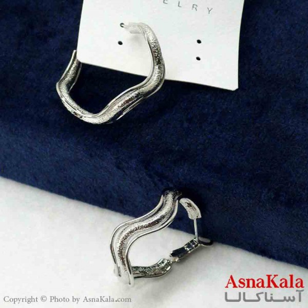 گوشواره استیل مینیمال زنانه مدل هلالی نقره ای کد GSH151114W