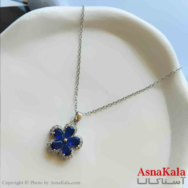 گردنبند زنانه استیل مینیمال مدل گل آبی کد GNB161353W