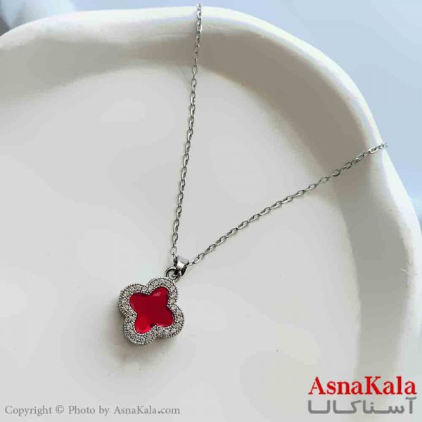 گردنبند زنانه استیل مینیمال مدل ونکلیف قرمز  کد GNB161366W