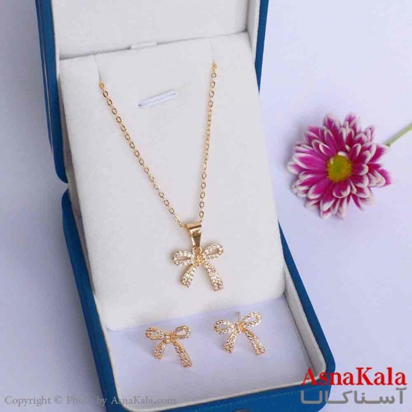 نیم ست زنانه شامل گردنبند و گوشواره  استیل مدل پاپیون نگینی  کد NIM14715W