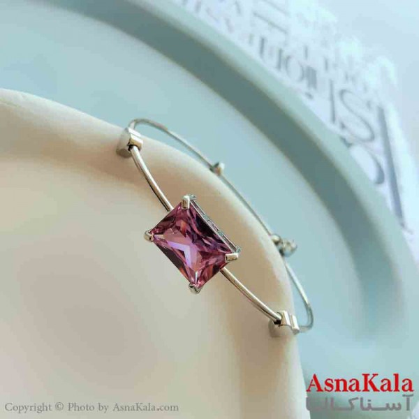 بنگل مینیمال دخترانه استیل 316 مدل نگین صورتی کد DSB18846W