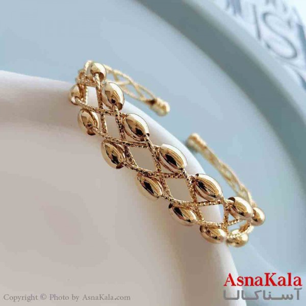 بنگل مینیمال دخترانه استیل 316 مدل حصیری طلایی  کد DSB18861W