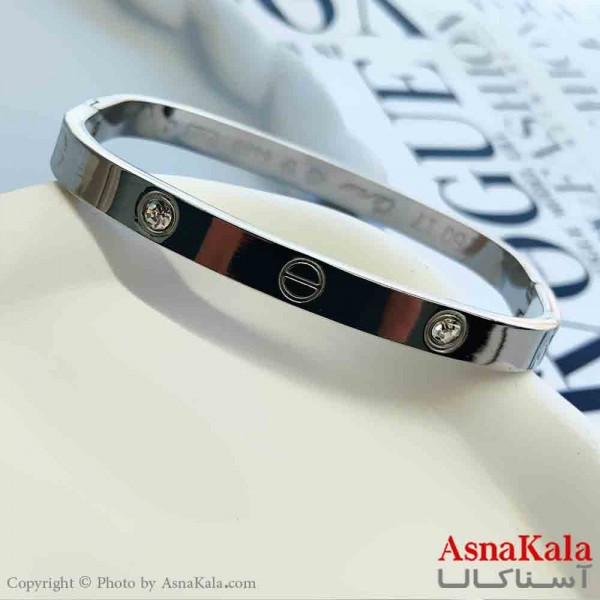 بنگل مینیمال دخترانه استیل 316 مدل کارتیر مربع نگینی کد DSB18865W