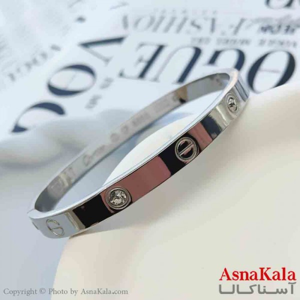 بنگل مینیمال دخترانه استیل 316 مدل کارتیر گرد نقره ای کد DSB18872W