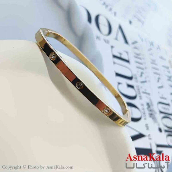 بنگل مینیمال دخترانه استیل 316 مدل کارتیر طلایی نگینی کد DSB18874W