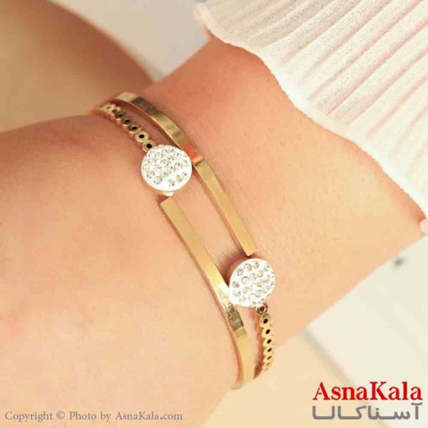 بنگل مینیمال دخترانه استیل 316 مدل دولاین نگینی  کد DSB18885W