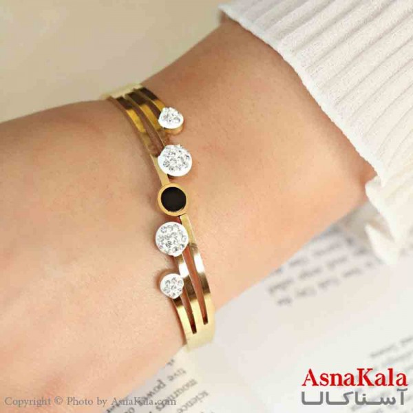 بنگل مینیمال دخترانه استیل 316 مدل لاینی نگینی  کد DSB18888W