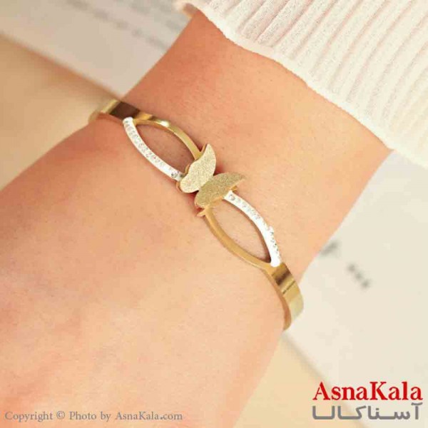 بنگل مینیمال دخترانه استیل 316 مدل پروانه نگینی  کد DSB18893W