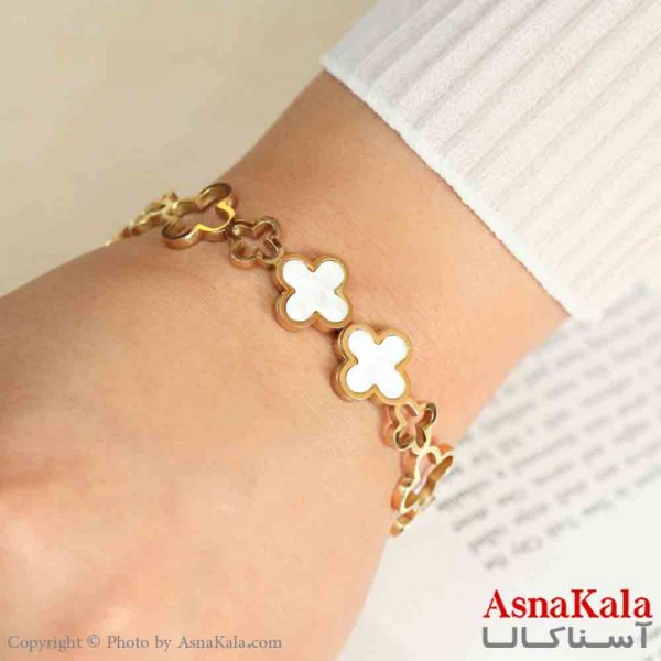 بنگل مینیمال دخترانه استیل 316 مدل ونکلیف سفید کد DSB18899W