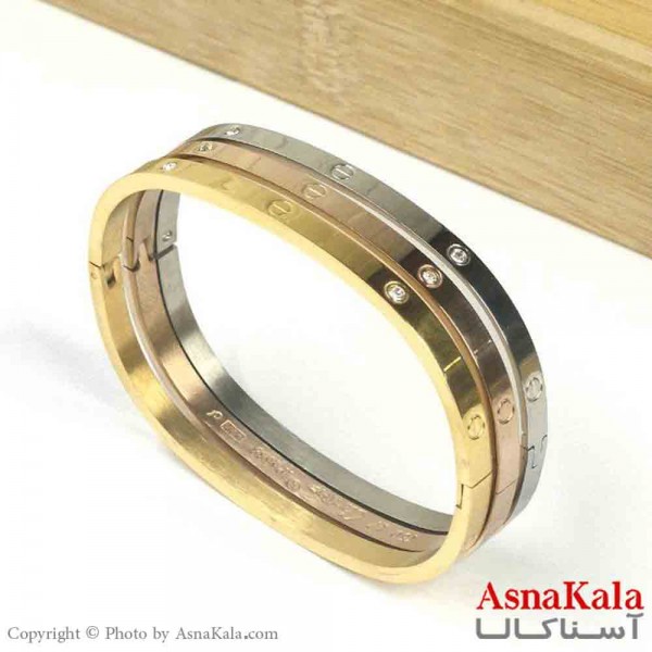 بنگل مینیمال دخترانه استیل 316 مدل کارتیر نگینی کد DSB18900W