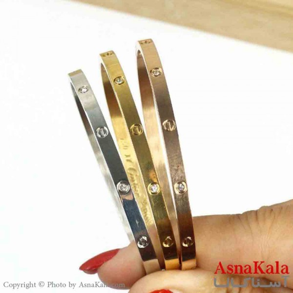 بنگل مینیمال دخترانه استیل 316 مدل کارتیر نگینی کد DSB18902W