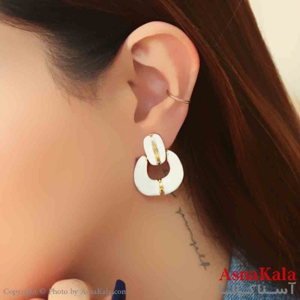 گوشواره استیل مینیمال زنانه مدل حلقه ای سفید کد GSH151132W
