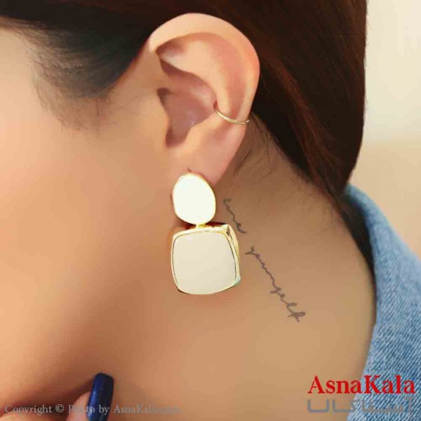 گوشواره استیل مینیمال زنانه مدل مربع نگین صدفی کد GSH151138W