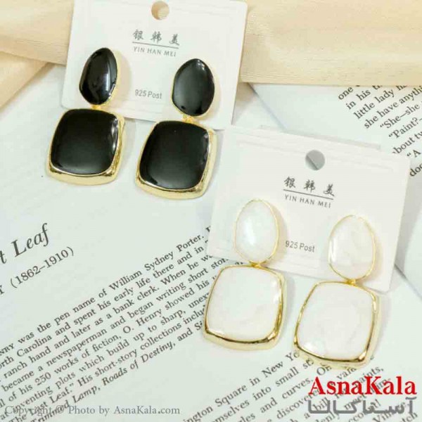 گوشواره استیل مینیمال زنانه مدل مربع نگین صدفی  کد GSH151151W