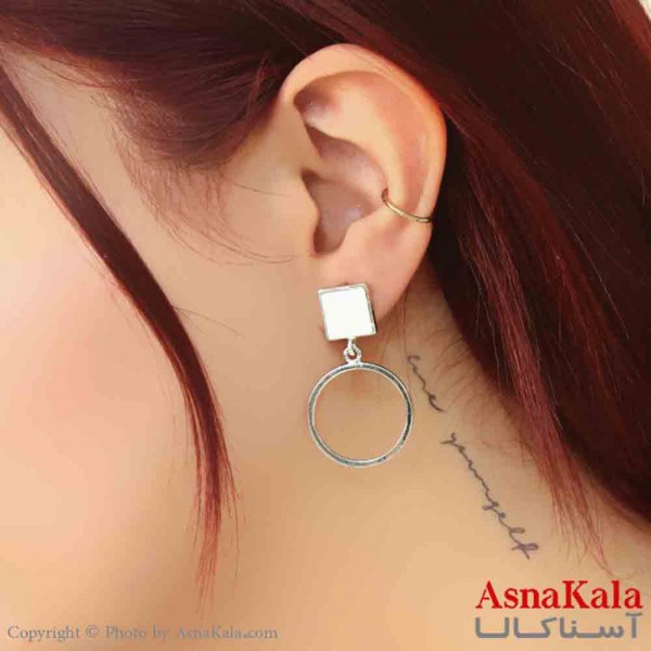گوشواره استیل مینیمال زنانه مدل حلقه ای نقره ای کد GSH151160W