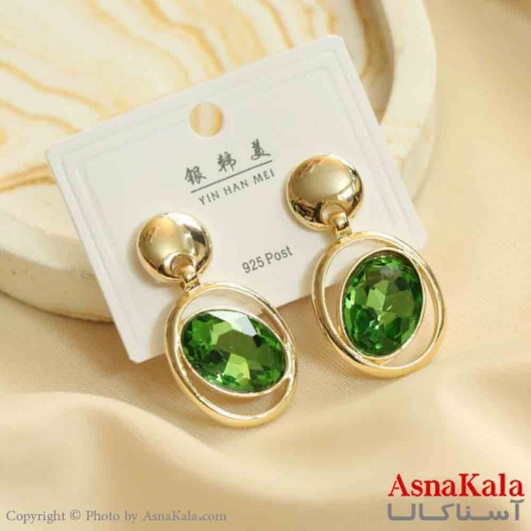 گوشواره استیل مینیمال زنانه مدل نگین سبز کد GSH151166W
