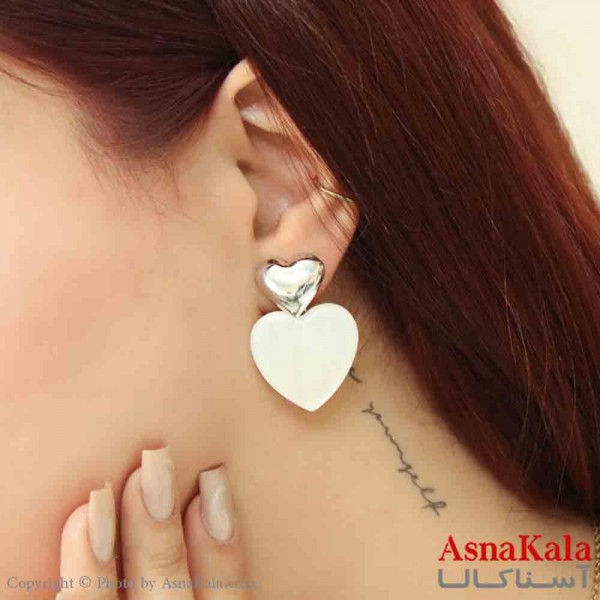 گوشواره استیل مینیمال زنانه مدل قلب نگین صدفی کد GSH151182W