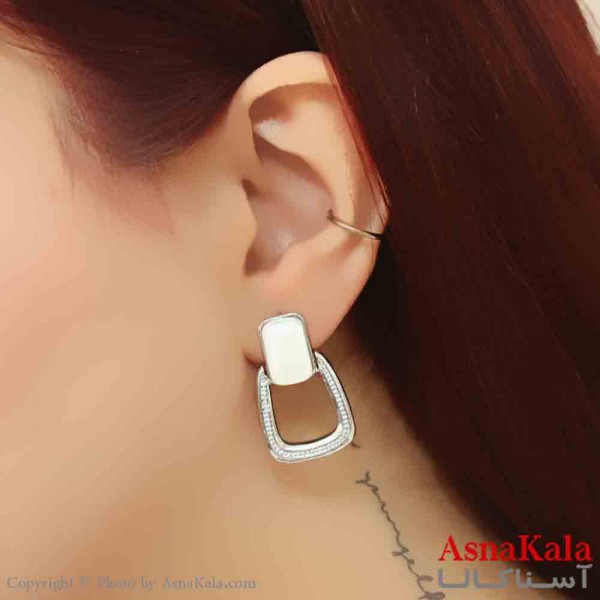 گوشواره استیل مینیمال زنانه مدل مربع نگینی کد GSH151189W