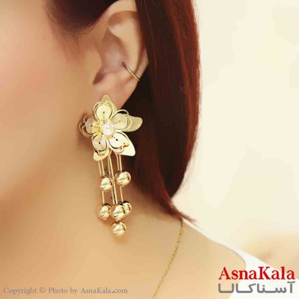 گوشواره استیل مینیمال زنانه مدل آویزی گل طلایی کد GSH151197W