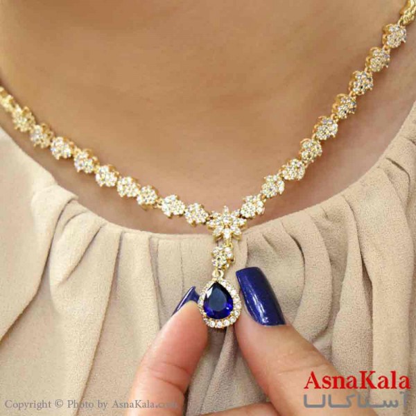 گردنبند زنانه استیل شیک مدل اشک آبی کد GNB161367W