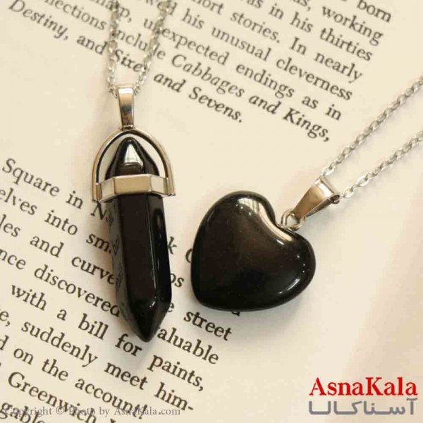 گردنبند ست دونفره  قلب و منشور مشکی  کد GNB161386W