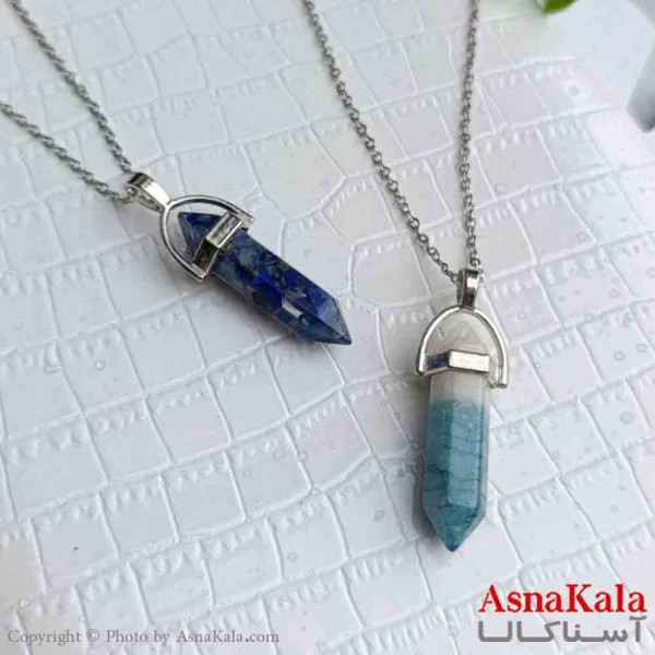 گردنبند زنانه استیل مدل سنگ منشور آبی کد GNB161393W