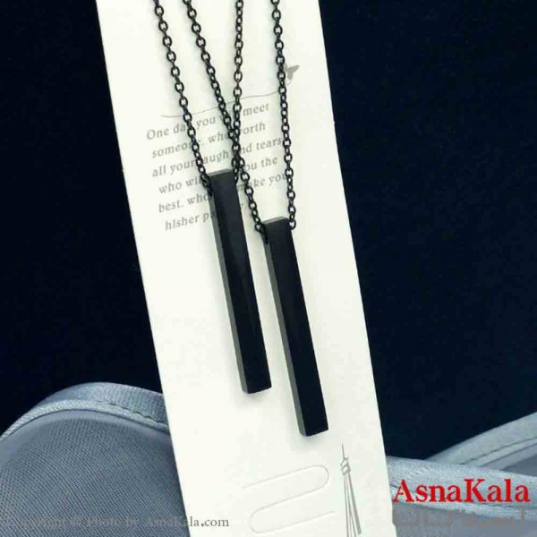 گردنبند مکعب عشق استیل مدل ست دونفره مستطیلی مشکی کد GNB161408W