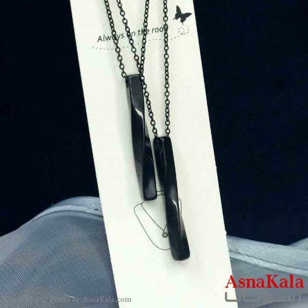 گردنبند ست دونفره استیل مدل پیچی مشکی کد GNB161413W