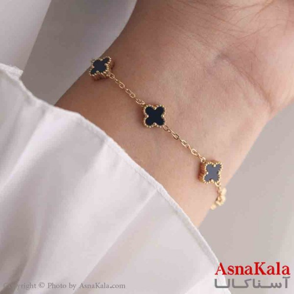 دستبند زنانه پینترستی مدل ونکلیف مشکی طلایی  کد DSB18910W