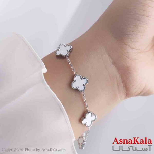 دستبند زنانه پینترستی مدل ونکلیف سفید نقره ای کد DSB18913W