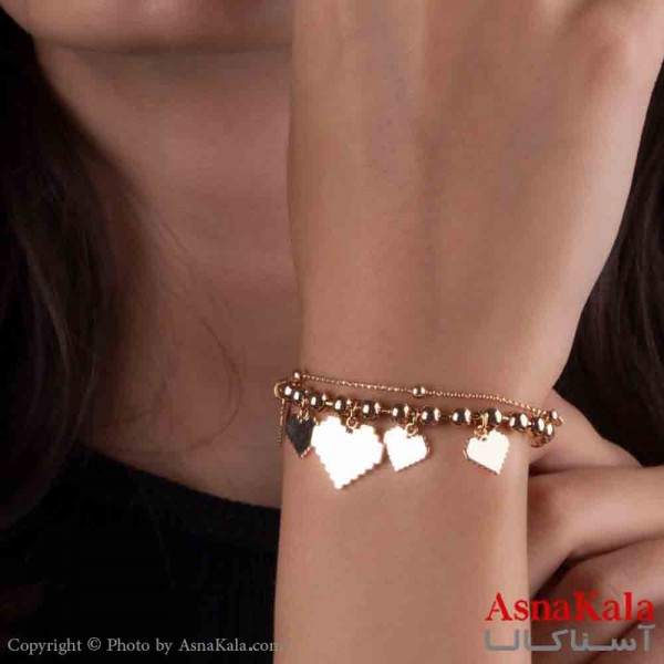 دستبند زنانه ژوپینگ پینترستی مدل دو لاین قلبی کد DSB18917W