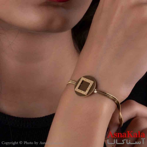 دستبند زنانه پینترستی مدل ماری پلاک گرد کد DSB18918W